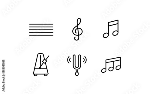 Collection of simple line art icons representing musical elements and tools