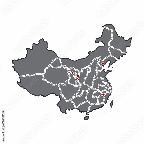 Illustrative Map of Major Highways and Urban Centers in Mainland China with Highlighted Routes and Key City Locations