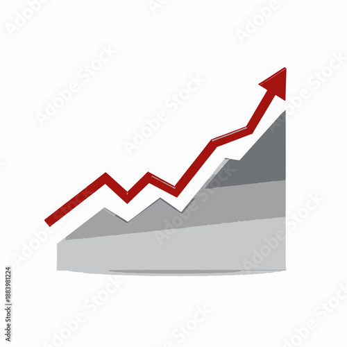 Rising Graph Indicating Positive Economic Growth and Increasing Success Trends with Upward Arrow and Zigzag Trajectory on White Background