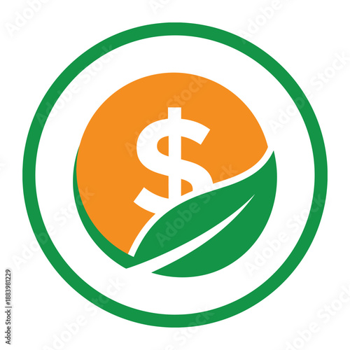 Sustainable finance icon with dollar sign and leaf