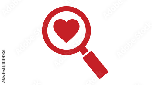 Red magnifying glass icon focusing clearly on a universally recognized symbol of affection