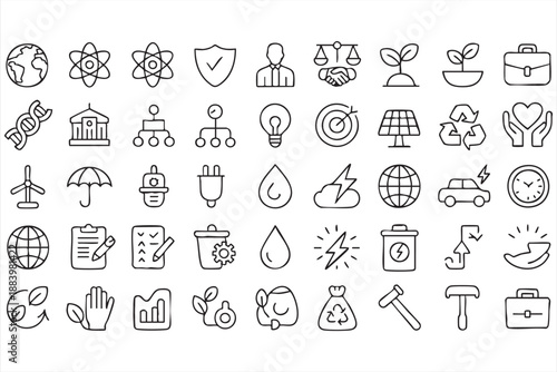 Environmental Responsibility and Recycling Line Icons