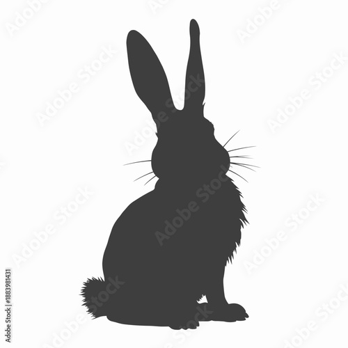 Silhouette of a Rabbit with Prominent Ears and Fluffy Tail against a Clean White Background in an Artistic Minimalist Style