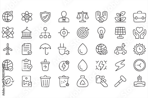 Ecology and Climate Action Line Icons for Green Initiatives