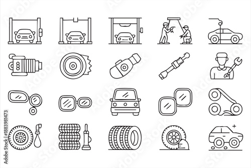 Car Service and Auto Repair Icons for Vehicle Maintenance UI