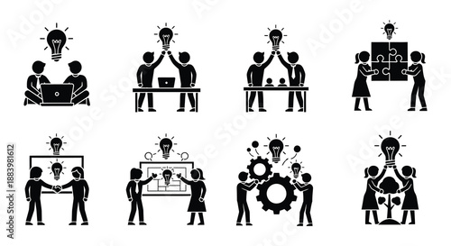 Teamwork and innovation a collection of icons depicting collaborative idea generation