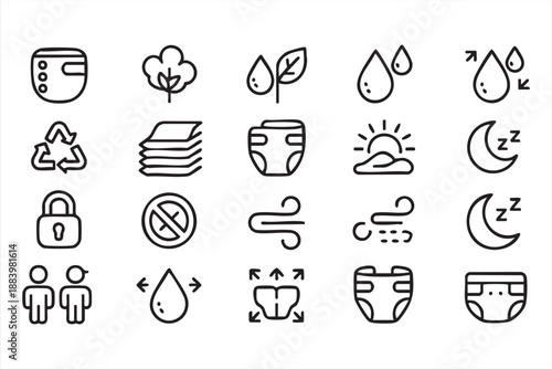 Infant Hygiene and Diaper UI Icons for Childcare Systems