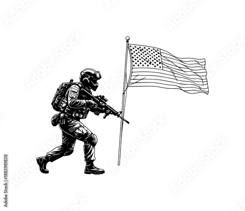 Soldier Carrying American Flag