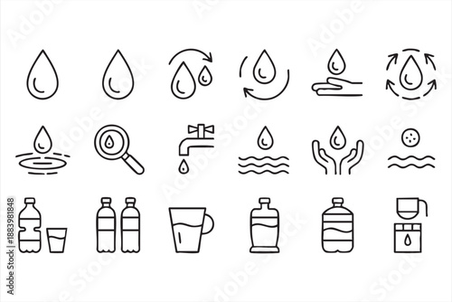 Water Purity and Drinking Icons for Monitoring UI