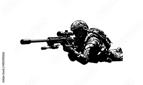 Soldier Aiming with Sniper Rifle