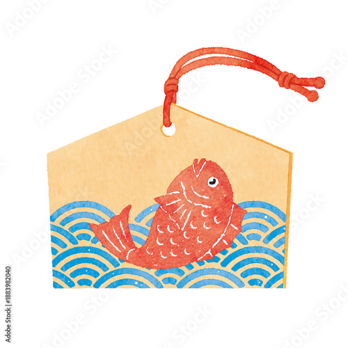 鯛の絵馬イラスト｜お正月・開運を願う和風縁起物