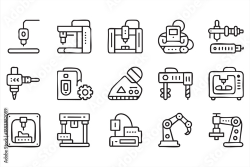 Factory and Production Machinery Line Icons for Dashboards