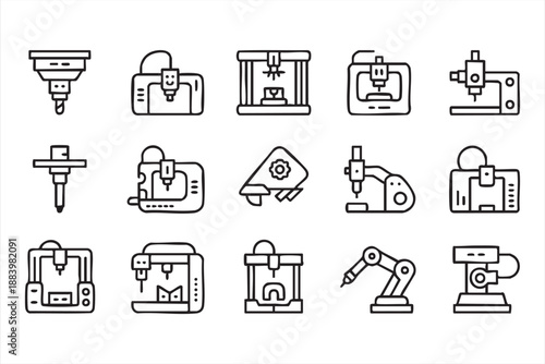 CNC and Industrial Machine Icons for Engineering Interfaces