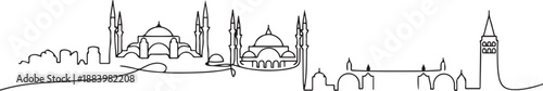 One single line drawing Istanbul city skyline, Turkey. Historical town landscape in world. Best holiday destination home art wall decor poster. one line Icon drawing