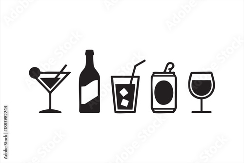 Alcohol Drink and Cocktail Icons for Bar and Restaurant UI
