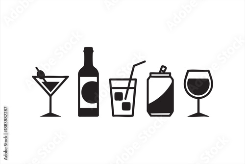 Cocktail and Wine Icons for Hospitality Interface Design