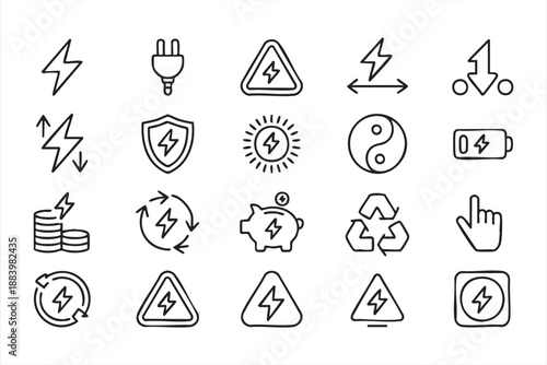 Energy Efficiency and Charging UI Line Icons
