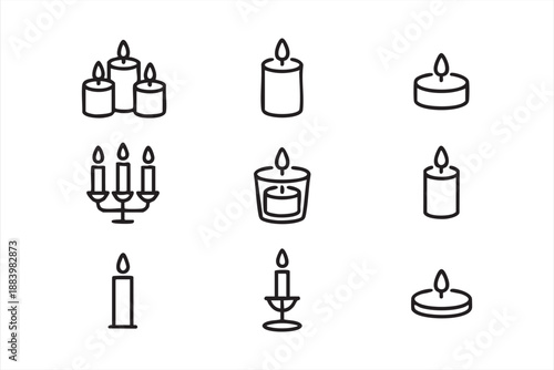Meditation And Wellness Candle Icons Set