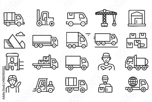 Logistics Transport And Warehouse Icons For Supply Chain Operations