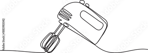Single continuous line drawing of electric hand mixer for making cookie batter household utensil. Electronic home appliance concept. one line Icon drawing
