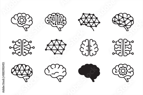 Artificial Intelligence Brain Icons For Machine Learning