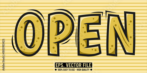 Typography OPEN word art illustration, editable text effect