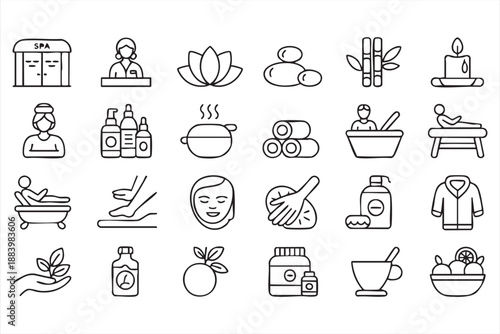 Spa Therapy And Relaxation Icons For Lifestyle Design