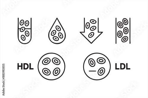 Blood Cholesterol And Artery Flow Line Icons