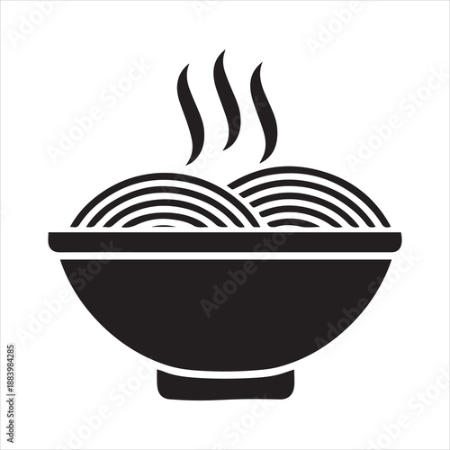 Steaming bowl of noodles icon with rising steam stylized illustration