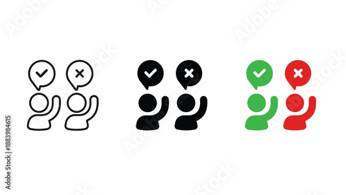 A set of icons representing communication and feedback between people