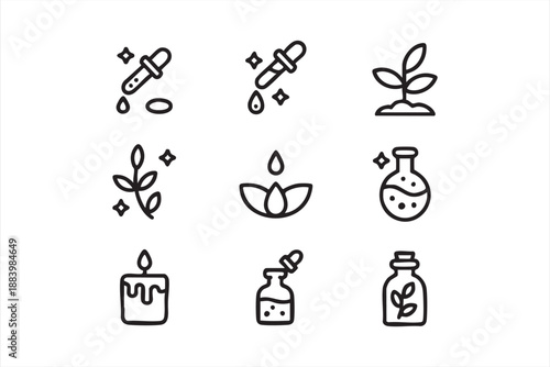 Herbal Skincare And Essential Oil Icons Collection