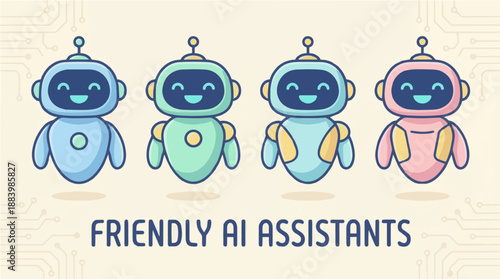 kawaii Style Robots Vector