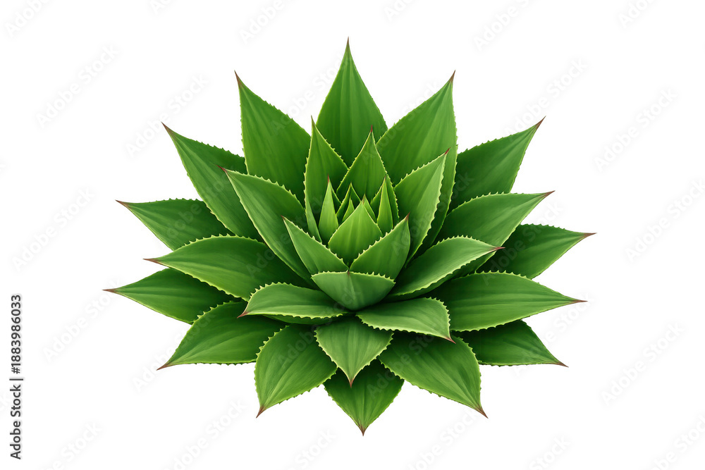 Fototapeta premium Aloe vera plant with its distinct green succulent leaves in a beautiful rosette pattern, isolated on a transparent background