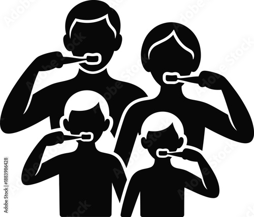 Family Hygiene Toothbrushing Health Dental Care Routine Parents Children Cleanliness