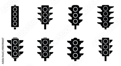 A collection of traffic lights in various stages of operation