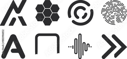 A collection of modern and sleek black logos on a white background