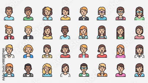 Diverse Group of People Icons Representing Different Individuals.
