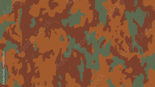 A close-up view of a camouflage pattern with shades of brown and green