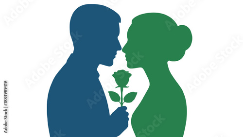 A romantic couple sharing a tender moment with a rose