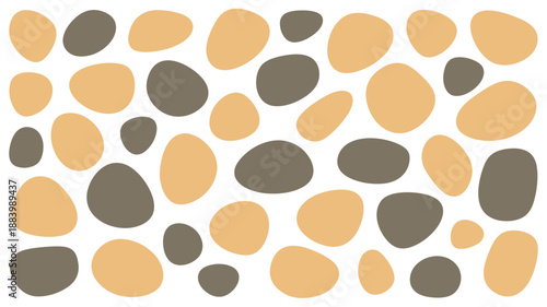 A colorful illustration of variously sized beige and gray stones on a white background