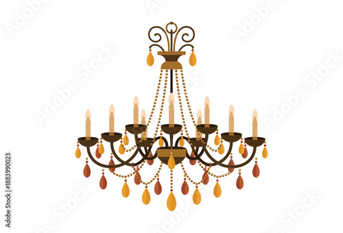 A luxurious chandelier with multiple tiers and ornate details hangs from a ceiling