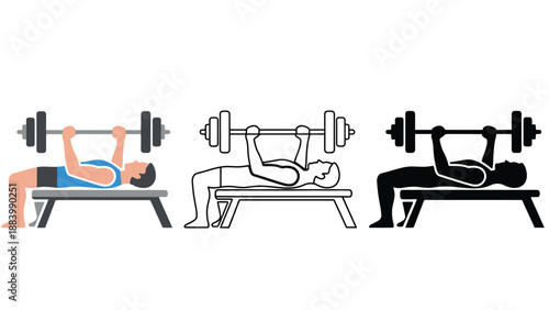 A fit man performing a bench press exercise with dumbbells in a gym