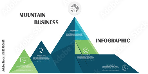 Mountain progression path. Climbing progress route, mountain peak overcoming. Mountain climbing route to the top. Business path is on the way to concept of success.  infographic element template.