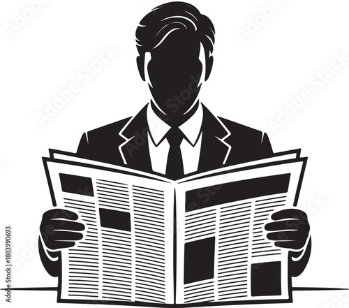 Businessman Reading Newspaper Silhouette, News and Information Graphic