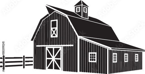Classic American Barn Silhouette Vector Illustration on White Background