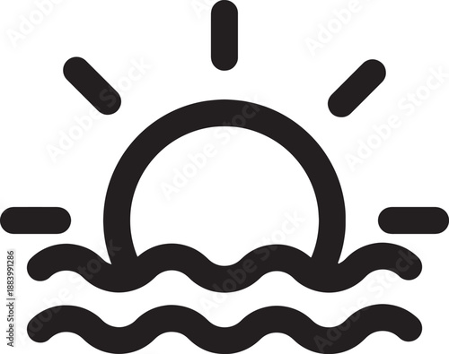 Sunrise over sea horizon vector icon