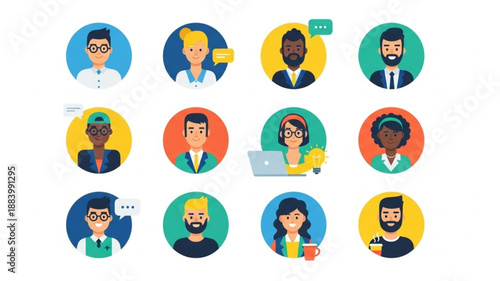 Diverse Group of People Avatars in Circular Frames.