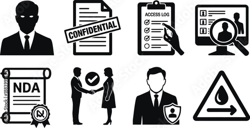 A collection of security and confidentiality icons on a white background