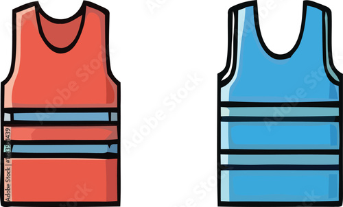Red and blue life jackets or vests on transparent background