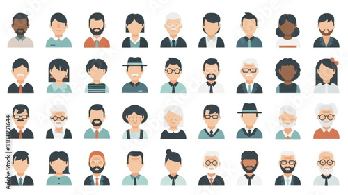 Diverse Group of People Avatars Representing Different Ages and Genders.